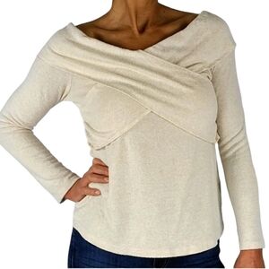 Shein Faux Wrap Sweater Top Long Sleeve Large Creme